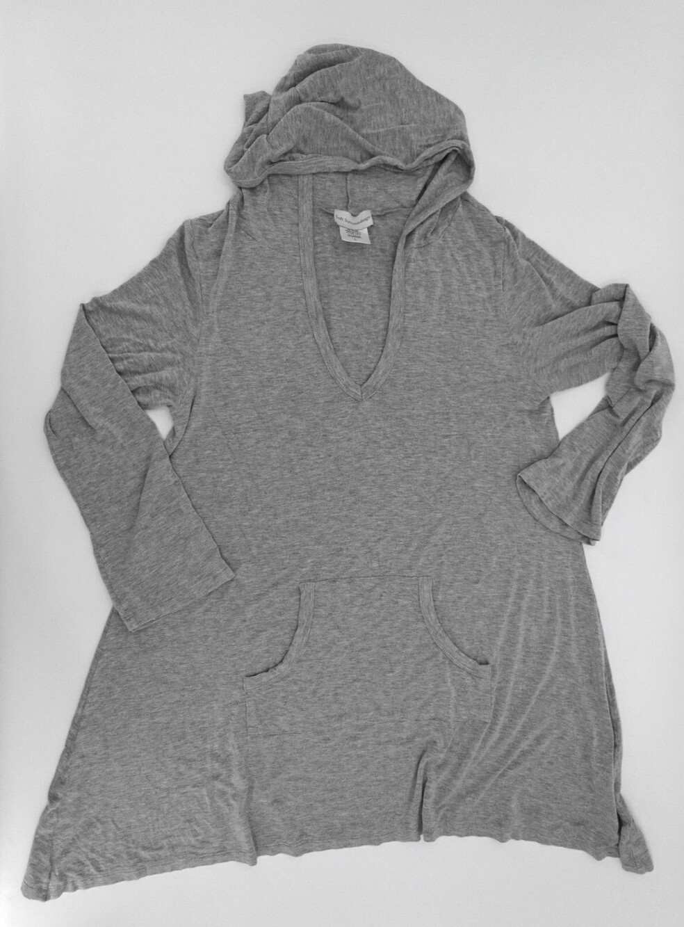 Soft Surroundings Shirt Sweater Womens Large Gray Pullover Hoodie Hoodied V-neck